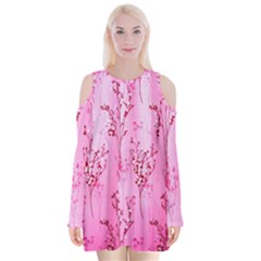 Pink Curtains Background Velvet Long Sleeve Shoulder Cutout Dress