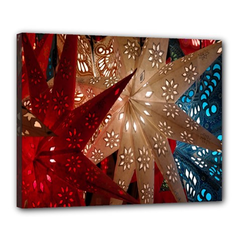 Poinsettia Red Blue White Canvas 20  x 16 