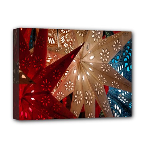 Poinsettia Red Blue White Deluxe Canvas 16  x 12  