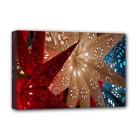 Poinsettia Red Blue White Deluxe Canvas 18  x 12  