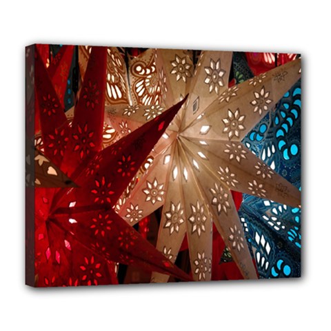Poinsettia Red Blue White Deluxe Canvas 24  x 20  