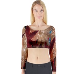 Poinsettia Red Blue White Long Sleeve Crop Top