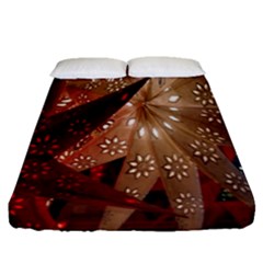 Poinsettia Red Blue White Fitted Sheet (Queen Size)