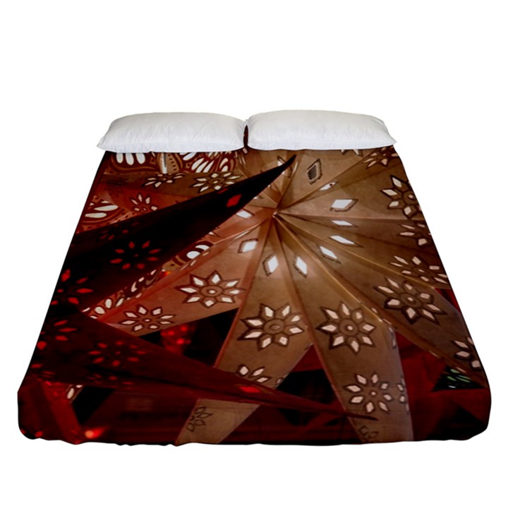 Poinsettia Red Blue White Fitted Sheet (King Size)