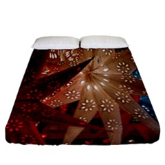 Poinsettia Red Blue White Fitted Sheet (california King Size) by Nexatart