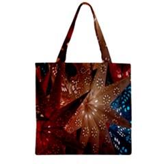 Poinsettia Red Blue White Zipper Grocery Tote Bag by Nexatart