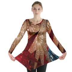 Poinsettia Red Blue White Long Sleeve Tunic 