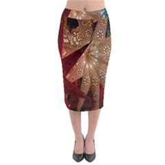 Poinsettia Red Blue White Midi Pencil Skirt