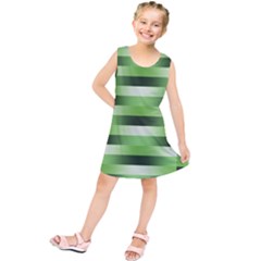 Pinstripes Green Shapes Shades Kids  Tunic Dress by Nexatart