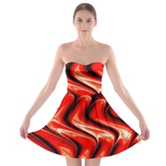 Red Fractal  Mathematics Abstact Strapless Bra Top Dress by Nexatart