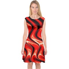 Red Fractal  Mathematics Abstact Capsleeve Midi Dress by Nexatart