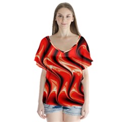 Red Fractal  Mathematics Abstact Flutter Sleeve Top by Nexatart