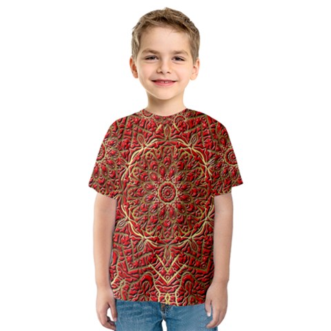 Red Tile Background Image Pattern Kids  Sport Mesh Tee by Nexatart