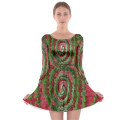 Red Green Swirl Twirl Colorful Long Sleeve Skater Dress