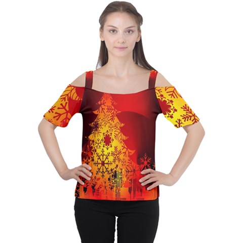 Red Silhouette Star Women s Cutout Shoulder Tee by Nexatart