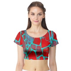 Red Marble Background Short Sleeve Crop Top (tight Fit)