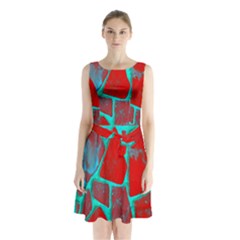 Red Marble Background Sleeveless Chiffon Waist Tie Dress by Nexatart