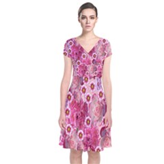 Roses Flowers Rose Blooms Nature Short Sleeve Front Wrap Dress