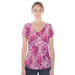 Roses Flowers Rose Blooms Nature Short Sleeve Front Detail Top