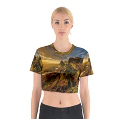 Scotland Landscape Scenic Mountains Cotton Crop Top by Nexatart