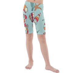 Seahorse Seashell Starfish Shell Kids  Mid Length Swim Shorts by Nexatart