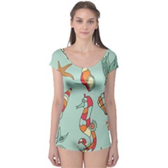 Seahorse Seashell Starfish Shell Boyleg Leotard  by Nexatart