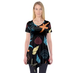 Seahorse Starfish Seashell Shell Short Sleeve Tunic  by Nexatart