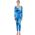 Seamless Blue Snowflake Pattern Long Sleeve Catsuit View1
