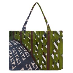 Shadow Reflections Casting From Japanese Garden Fence Medium Zipper Tote Bag by Nexatart