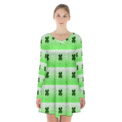 Shamrock Pattern Long Sleeve Velvet V-neck Dress