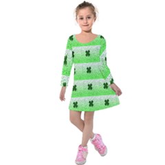 Shamrock Pattern Kids  Long Sleeve Velvet Dress