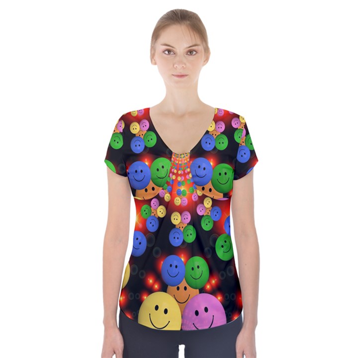 Smiley Laugh Funny Cheerful Short Sleeve Front Detail Top