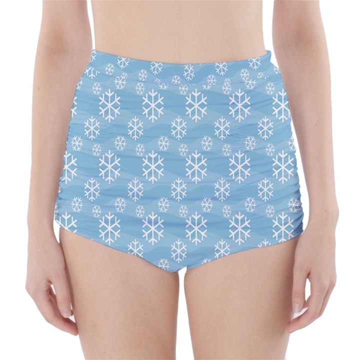 Snowflakes Winter Christmas High-Waisted Bikini Bottoms