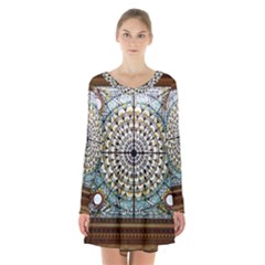 Stained Glass Window Library Of Congress Long Sleeve Velvet V-neck Dress by Nexatart