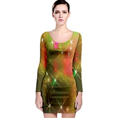 Star Christmas Background Image Red Long Sleeve Bodycon Dress by Nexatart