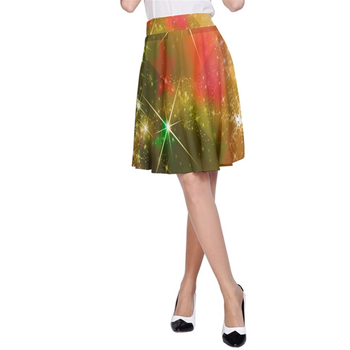 Star Christmas Background Image Red A-Line Skirt