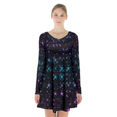 Stars Pattern Long Sleeve Velvet V-neck Dress by Nexatart