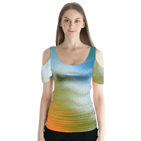 Texture Glass Colors Rainbow Butterfly Sleeve Cutout Tee  by Nexatart