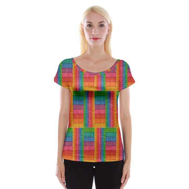 Texture Surface Rainbow Festive Women s Cap Sleeve Top