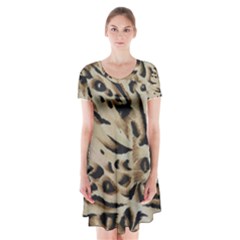 Tiger Animal Fabric Patterns Short Sleeve V-neck Flare Dress by Nexatart