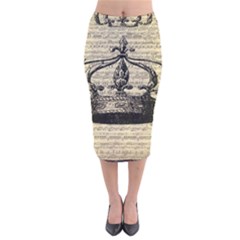 Vintage Music Sheet Crown Song Velvet Midi Pencil Skirt by Nexatart