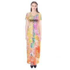 Watercolour Watercolor Paint Ink Short Sleeve Maxi Dress by Nexatart