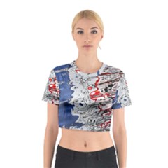 Water Reflection Abstract Blue Cotton Crop Top by Nexatart