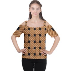 Wood Texture Weave Pattern Women s Cutout Shoulder Tee