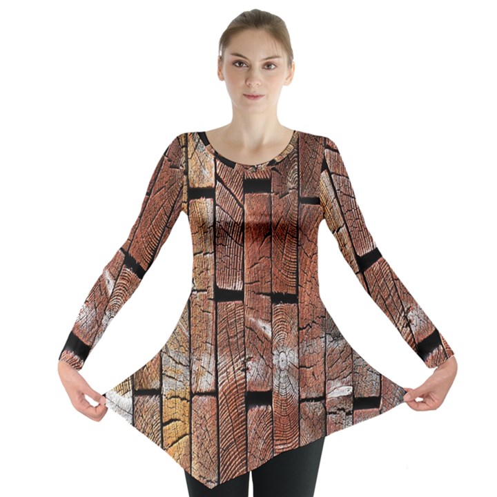 Wood Logs Wooden Background Long Sleeve Tunic 