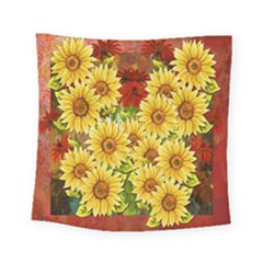 Sunflowers Flowers Abstract Square Tapestry (small) by Nexatart