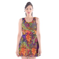 Abstract Flowers Floral Decorative Scoop Neck Skater Dress