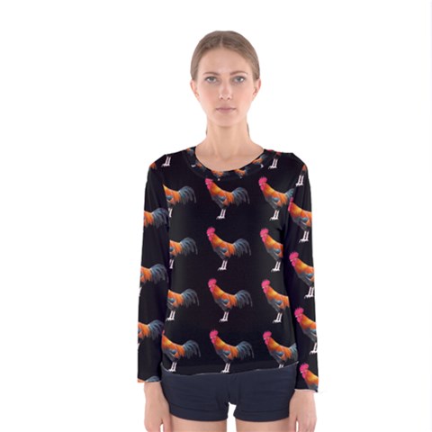 Background Pattern Chicken Fowl Women s Long Sleeve Tee by Amaryn4rt