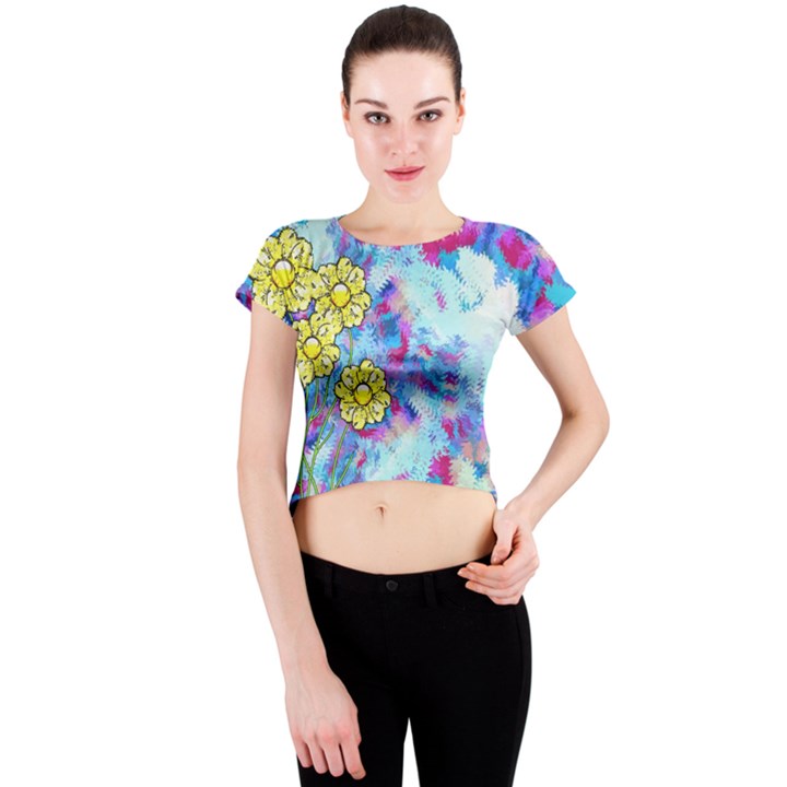 Backdrop Background Flowers Crew Neck Crop Top