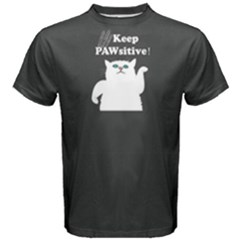 Grey Keep Pawsitive Cat  Men s Cotton Tee